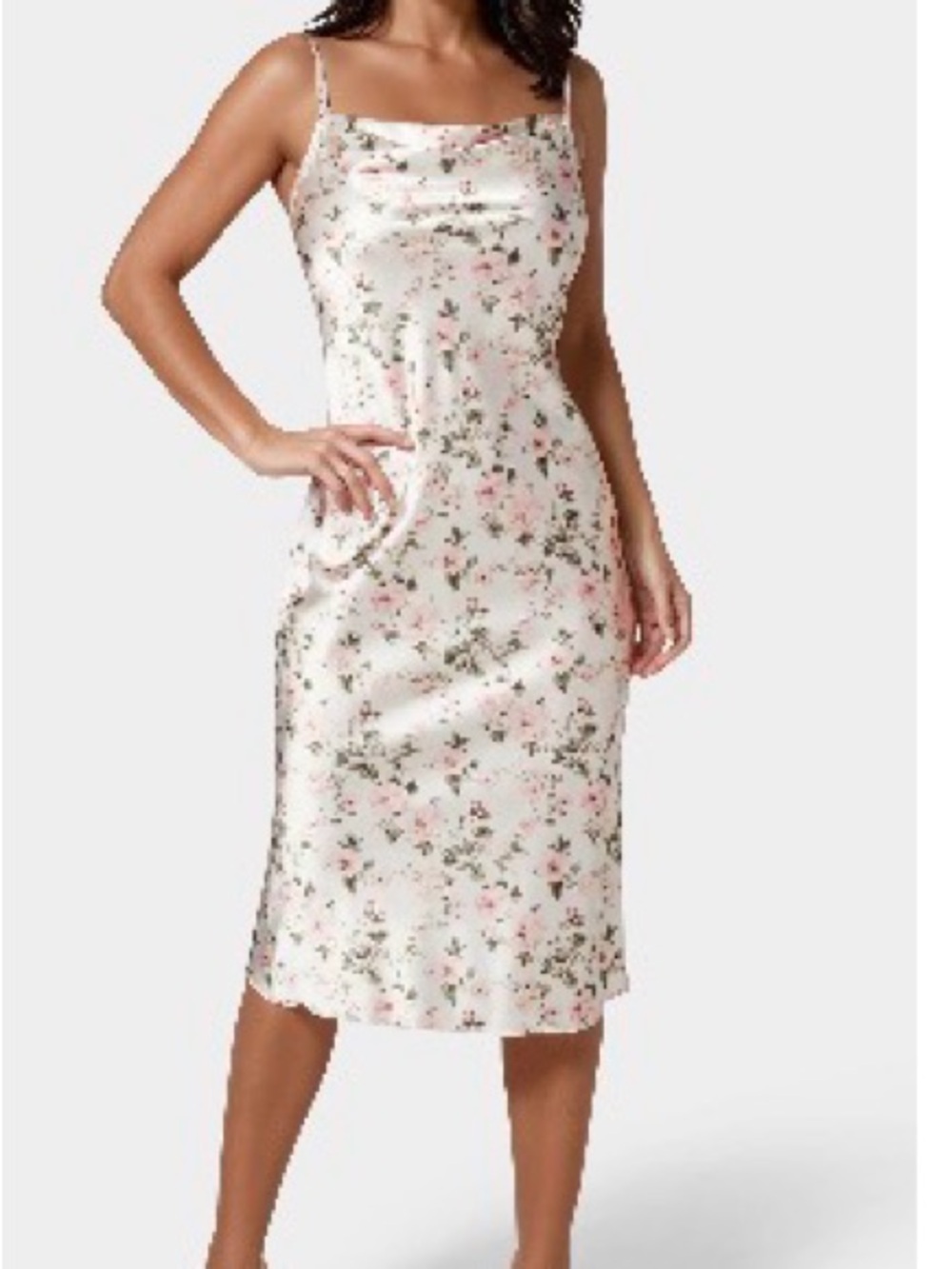 bebe Printed Satin Bias Midi Dress